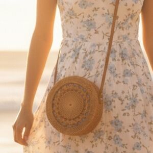 Handcrafted Tan Rattan Crossbody Bag